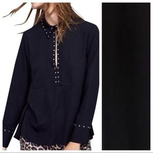 Zara Black Studded Blouse. Size M